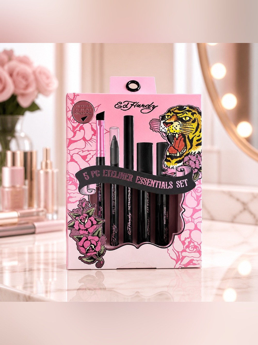 Ed Hardy 5 Pc Eyeliner Essentials Set Black Eye Makeup New